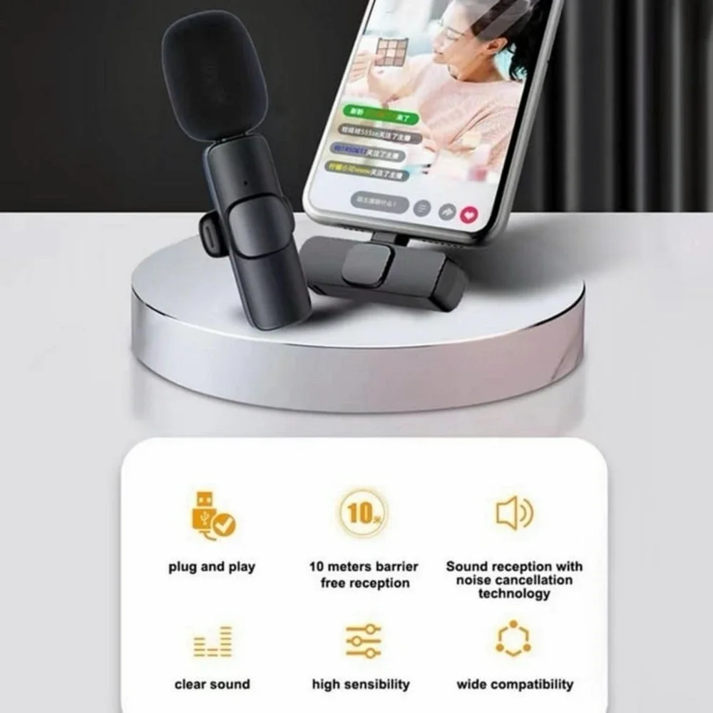 USB C Mini Mic (2) Rechargeable Wireless Microphones & 1 Receiver Type C Black